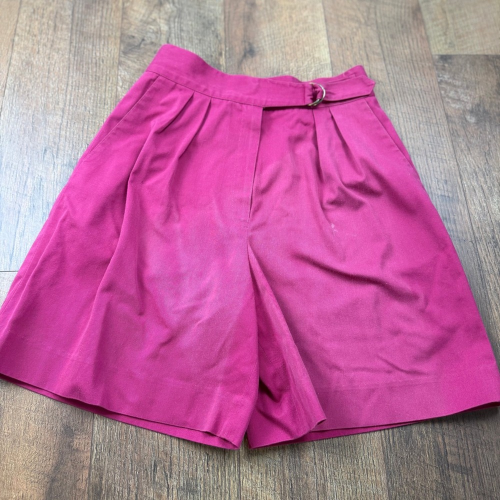 Vintage David Brooks Magenta Pleated High Waist Shorts D Ring Belt‎ Size 10
